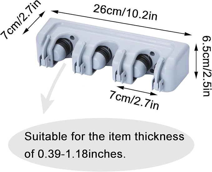 TOGU 2 Pack Mop and Broom Holder Wall Mounted 3 Position Storage Rack with 4 Retractable Hooks Holds up to 7 Tools Utility Weatherproof Holder for Garage Storage Systems Broom Organizer,Gray