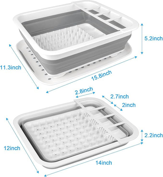 Collapsible Dish Drying Rack Portable Dish Drainers for Kitchen Counter with Drainboard, Kitchen Sink Organizer Basket RV Accessories Camper Storage and Organization Dish Rack Over Sink Drying Rack