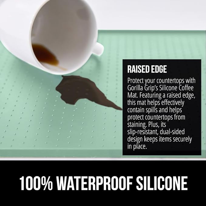 GORILLA GRIP Silicone Coffee Mat, 15x23, Espresso Machine Bar Accessories, Keep Kitchen Counters Clean, Stays in Place, Waterproof and Heat Resistant Dish Drying Mats, Home Decor Essentials, Mint