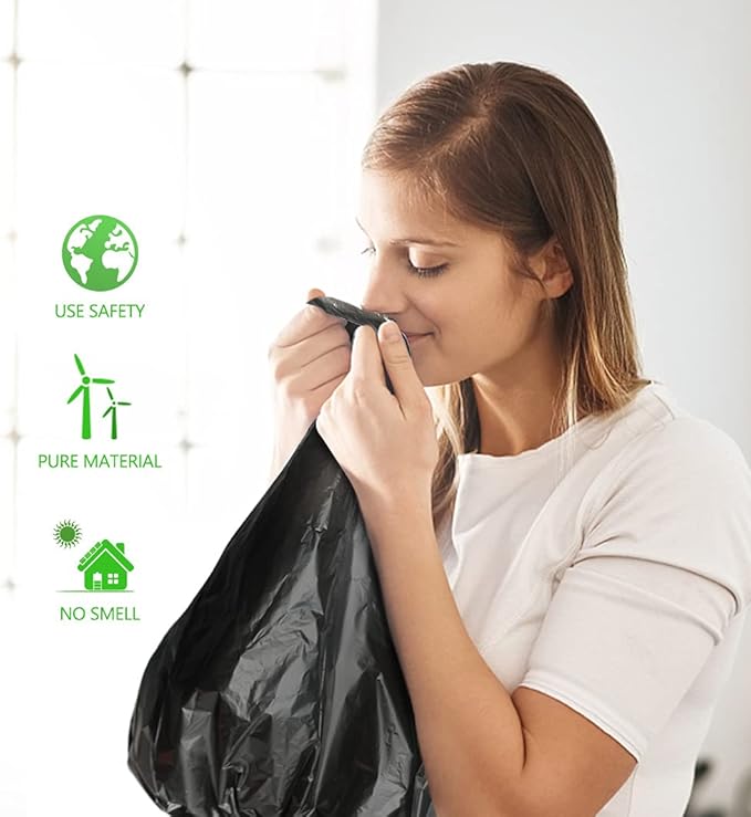2 Gallon 180 Counts Small Strong Black Trash Bags Garbage Bags by Teivio,Small Waste Basket Liner, Bathroom Trash Can Bin Liners, Plastic Bags for home office kitchen,Black