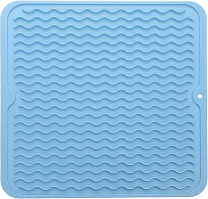 MicoYang Silicone Dish Drying Mat for Multiple Usage,Easy clean,Eco-friendly,Heat-resistant Silicone Mat for Kitchen Counter or Sink,Refrigerator or Drawer liner Light Blue M 12 inches x 12 inches