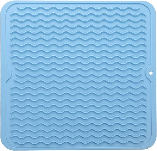MicoYang Silicone Dish Drying Mat for Multiple Usage,Easy clean,Eco-friendly,Heat-resistant Silicone Mat for Kitchen Counter or Sink,Refrigerator or Drawer liner Light Blue M 12 inches x 12 inches