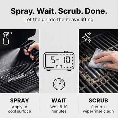 Kona Safe/Clean Grill Cleaner Spray, 23 oz + 6 Stainless Steel Scrub Cloths Bundle, No-Drip Gel Degreaser for Grill Grates, Griddles, Oven, Stainless Steel