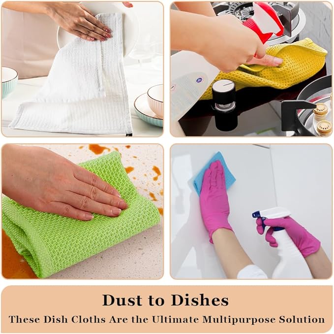 Kitchen Cleaning Dish Wash Cloths Waffle Terry Design Kitchen DishCloths|Washable 12x12 Cotton Dish Rags for Drying Dishes|Counter Top Barista Dust Wipes|Spring Easter Basket Decor| 6 Pc -Apple Green