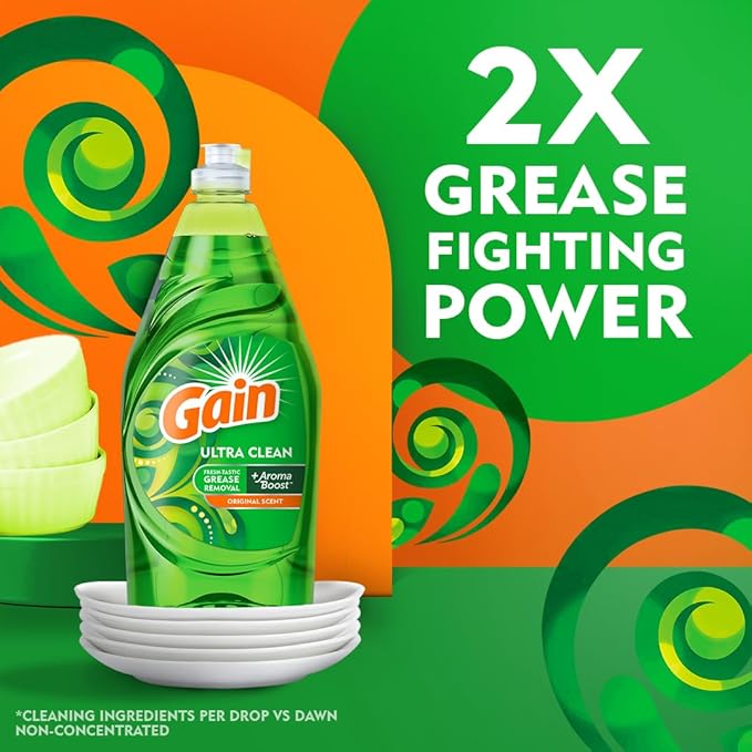 Gain Ultra Dishwashing Liquid Dish Soap,Original Scent,38 fl oz,(Pack of 3)