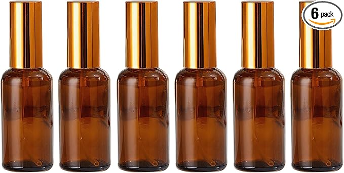 6Packs 30ml/1Oz Amber Glass Spray Bottles For Essential Oils Refillable Fine Mist Liquid Containers Mini Travel Glass Atomizer Bottles for Cleaning Perfume Essential Oils