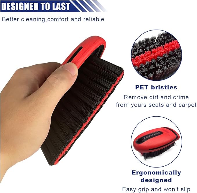 Carpet and Upholstery Cleaning Brush, Hanging Hole Car Cleaning Brush, Leather Seat Brush, Car Detailing Carpet Brush for Car Interior and Home, Fits Scrubbing Couch, Clothes, Tile (Red)