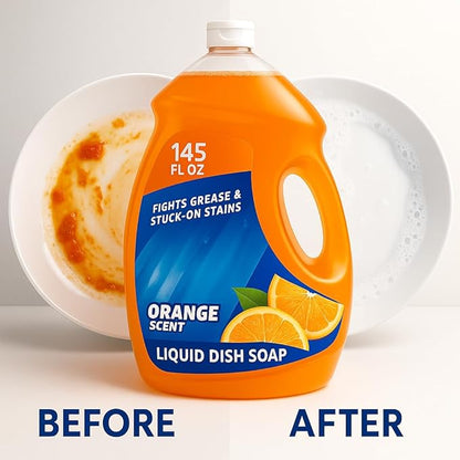 Orange Scent Ultra Dishwashing Liquid – Triple Action Concentrated Dish Soap for Kitchen, Grease-Cutting Formula for Pots, Pans & Dishes, 145 fl oz