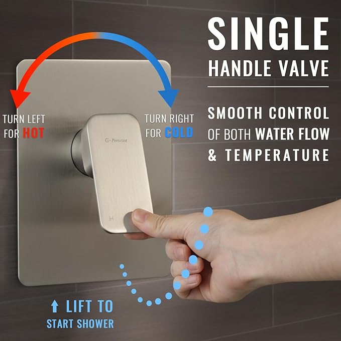 All Metal Shower Faucet Set, Dual Square Shower Head System with Handheld Wand, Diverter, Hose Complete Combo, Pressure Balance Rough-in Valve Included(Brushed Nickel)