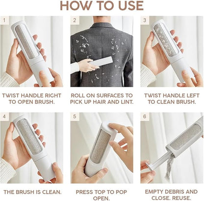 Portable Pet Hair & Lint Remover Roller – Compact Pet Hair & Lint Remover for Clothes, Furniture & Car | Eco-Friendly, Washable & Durable (White)