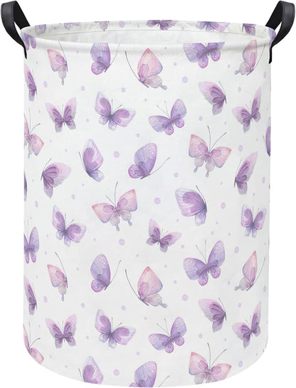 Baby Laundry Hamper kids laundry Basket Waterproof Storage Bin for Bedroom Toy Clothes Organizer Basket Woodland Animals Room Décor(Purple Butterfly)