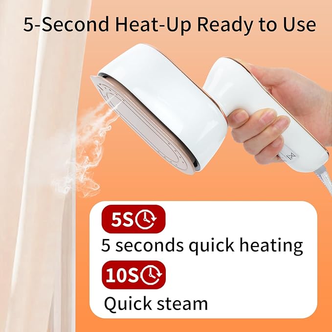 1000W Travel Steamer for Clothes, Portable 2-in-1 Handheld Steamer & Iron, 20s Fast Heat-Up, Sharp-Corner Detail Panel, Foldable 180° Handle, Compact for Home & Travel (Pearl White)