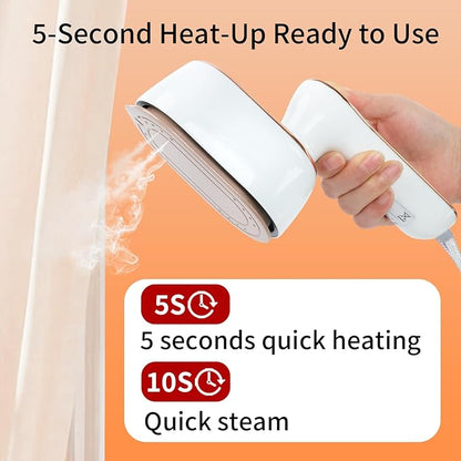 1000W Travel Steamer for Clothes, Portable 2-in-1 Handheld Steamer & Iron, 20s Fast Heat-Up, Sharp-Corner Detail Panel, Foldable 180° Handle, Compact for Home & Travel (Pearl White)