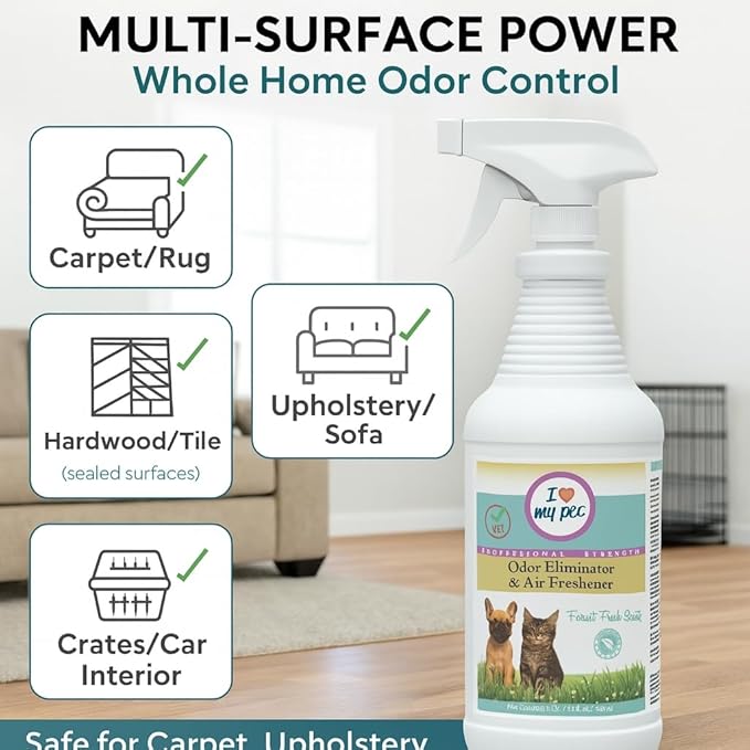 I Love My Pet Odor Eliminator Spray and Air Freshener for Strong Pet Odors Neutralizes Dog and Cat Urine on Fabrics, Carpets, Pet Beds 32 oz, Forest Fresh Scent