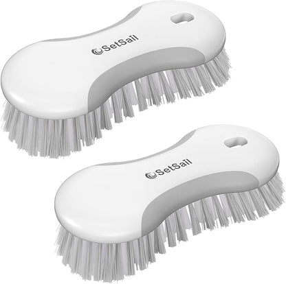 SetSail Multi-Purpose Scrub Brush of 2 Pack, Stiff Bristles Cleaning Brush with Non-Slip Grip Heavy Duty Scrub Brushes for Cleaning Bathroom Kitchen Tile Bathtub Sink, Grey