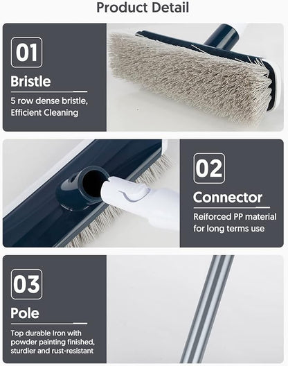 Floor Scrubber with Long Handle, 2 in 1 Scrubbing Brush Stiff Bristle Shower Cleaning Brush for Bathroom, Kitchen, Tub, Carpet, Grout, Tile(Gray)