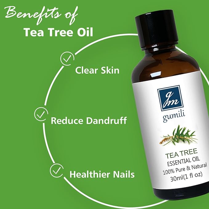 GM Gumili Tea Tree Oil for Skin, Hair, Nails, Face Body Wash, Foot Soak, Spray, 100% Pure Tea Tree Essential Oil - 30ml