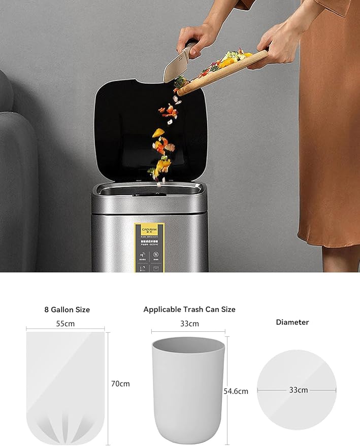 Waikas Trash Bags 8 Gallon, Medium Garbage Bags, No Flaps/Ties, 55cm*70cm, 9.35g/pcs, Pack of 36 Count, Unscented, Black