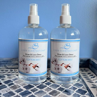 Linen Scentsations Fabric and Linen Spray 2 Pack, Cotton Mist 16oz x2 (32oz Total) - Odor Eliminator & Air Freshener for Bedding, Clothes, Room & Pillow
