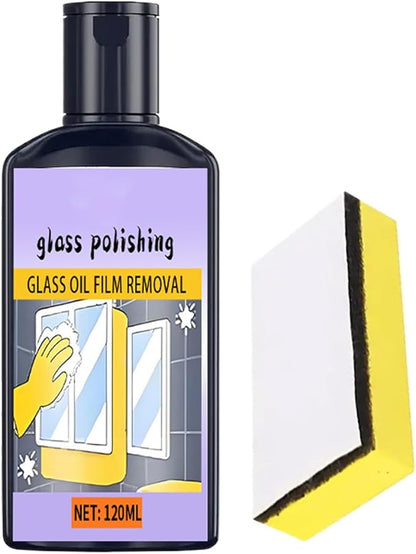 Shower Cleaner – 120ml Window Oil Film Cleaner with Sponge, Household Polishing Tool | Bathroom Limescale and Oil Film Remover with Powerful Cleaning Attributes, Ideal for Toilet