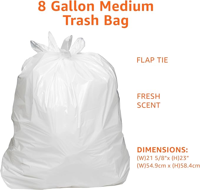 Amazon Basics 8 Gallon Flap Tie Trash Bags,Fresh Scent,80 Count (Pack of 6)