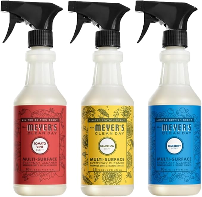 Mrs. MEYER'S Clean Day Multi-Surface Cleaner 16 FL OZ Each, Tomato Vine, Dandelion, Blueberry, 1 CT (Variety Pack)