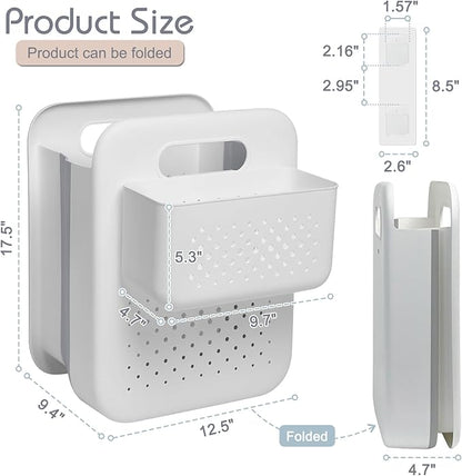 Large Collapsible Laundry Basket with Detachable Hanging Organizer, Space-Saving Wall-Mounted Hamper for Home, Dorms, RVs, Main Basket Measures 13" x 9.5" x 17.5" In