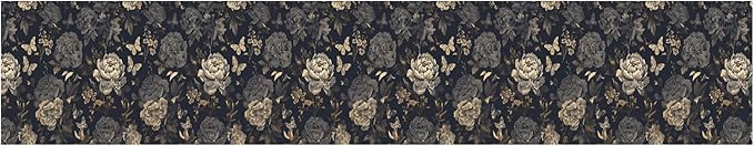 Dark Grey Vintage Floral Wallpaper Border 196x4 Inch Peel and Stick Wall Border Self Adhesive Removable Vinyl Wall Trim Elegant Rose Leaf for Kitchen Bathroom Bedroom Living Room Decor