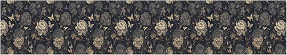 Dark Grey Vintage Floral Wallpaper Border 196x4 Inch Peel and Stick Wall Border Self Adhesive Removable Vinyl Wall Trim Elegant Rose Leaf for Kitchen Bathroom Bedroom Living Room Decor
