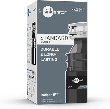 InSinkErator Badger 5XP Garbage Disposal, Standard Series 3/4 HP Continuous Feed Food Waste Disposer, Black / Stainless