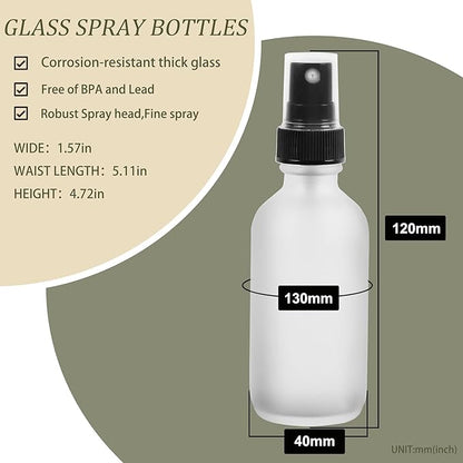 NOOEEISS Green Glass Small Spray Bottles 2 oz 48 Packs,Fine Mist Sprayer Pretty Finish,Refillable Containers mini spray bottles for Cleaning Solutions and Skin Care (Clear Frosted 48Pack)