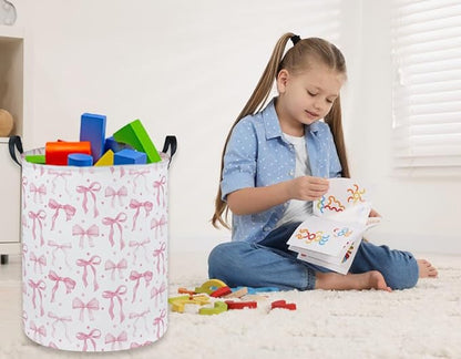 Girls Laundry Basket Pink Hamper for Nursery Bowkont Hamper Cute Kids Storage Bin Organizer Room Decor for Home(Pink bowkont)