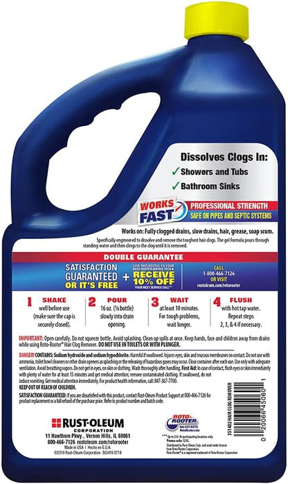 Roto-Rooter Hair Clog Remover l Dissolves Hair Clogs Faster l Safe on Pipes | 128 oz.