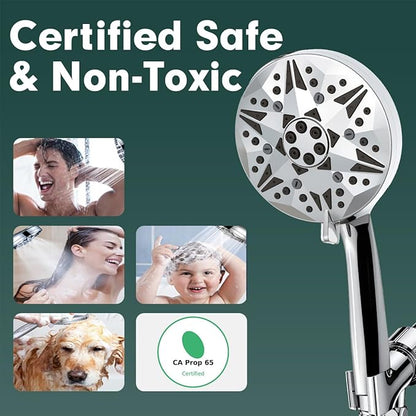 Matte Black Filtered Handheld Shower Head – 10 Spray Modes with Rain & Massage, Built-in Filter, Anti-Clog Nozzles, Power Rinse for Tile & Pets, Easy to Install