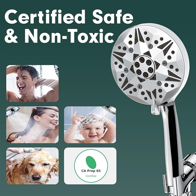 High Pressure Handheld Shower Head – 10 Spray Modes with Rain & Massage, Anti-Clog Nozzles, Power Rinse for Tile, Soap & Pets, Chrome Finish, Easy Installation