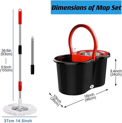 Mop and Bucket with Wringer Set 360° 3psc Microfiber Spin Mop with Bucket and Dual Mop Heads Self Wringing Spinning Mop (20QT) (1)