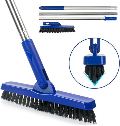 CELOX Grout Brush with Long Handle V-Shape Grout Line Scrubber with Stiff Bristle for Deep Cleaning Tile Grout, Blue