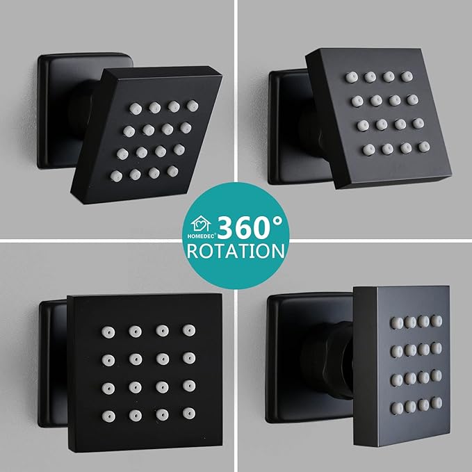 HOMEDEC Brass Square Shower Body Spray Jets Head (Matte Black, 6pcs)