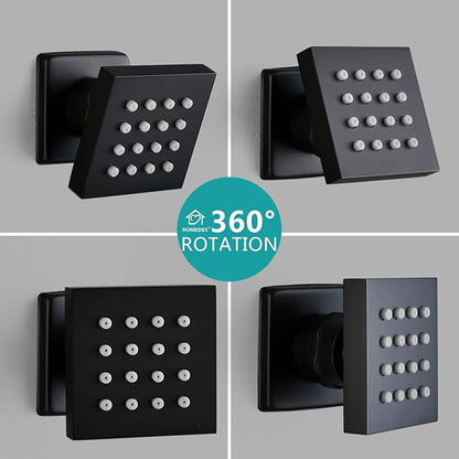 HOMEDEC Brass Square Shower Body Spray Jets Head (Matte Black, 6pcs)