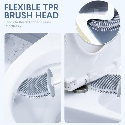 RV Silicone Toilet Brush with TPR Bristles & Detachable ABS Handle Set, Landing & Wall Mountable Toilet Bowl Brush for Space-Saving RV Bathrooms Flexible 360°Deep Cleaners Brushes (Black)