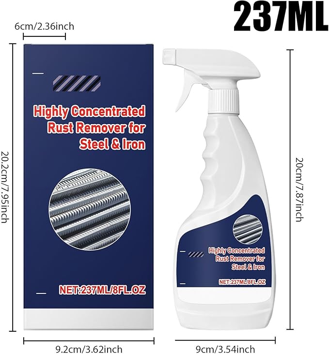 Rust Remover - Metal Cleaner | 237ML Rust Stain Eliminator For Steel Iron Aluminum, Car Bathroom Kitchen Oven Sink, Heavy Duty Solution, Easy Spray Application, Multi Use