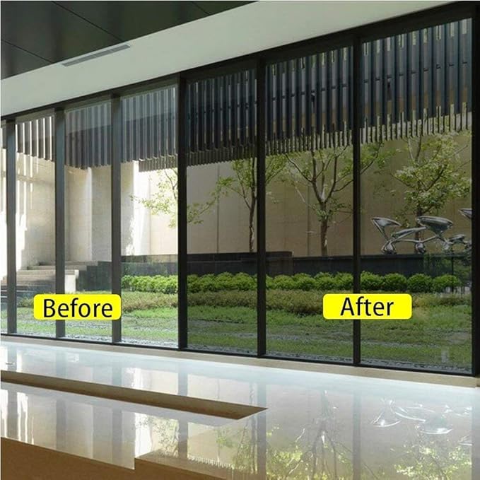 Filmgoo Window Privacy Film One Way Daytime Mirror Tint Treatments UV Heat Control Vinyl Stickers Sun Block Glass Paper Door Covering Reflective (Black Silver, 41.3 Inch x 15.7 Feet)