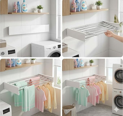 Wall Mounted Drying Rack, 31.5 Inch Foldable Clothes Drying Rack Heavy Duty 60 lbs, Space Saving Laundry Rack Rust Resistant, for RV Apartment Bathroom Laundry Room