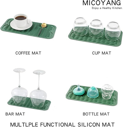 MicoYang Silicone Dish Drying Mat for Multiple Usage,Easy clean,Eco-friendly,Heat-resistant Silicone Mat for Kitchen Counter or Sink,Refrigerator or Drawer Liner Green S 12 inches x 6 inches