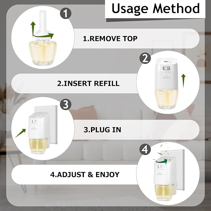 Plug In Air Freshener Starter Kit - Lavender, Vanilla, Linen Scent for Home, Bathroom and Office, 1 Warmer and 9 Essential Oil Refills, Compatible with Air Wick & Glade, Not Include Glade Plus
