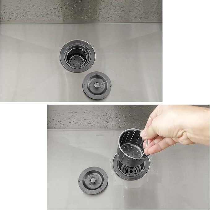 3-1/2-Inch Kitchen Sink Drain Strainer Assembly Kit Gunmetal Black, GZILA Deep Waste Basket Strainer with Sealing Lid Sink Stopper, Dark Gray 304 Stainless Steel