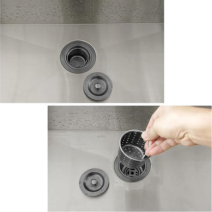 3-1/2-Inch Kitchen Sink Drain Strainer Assembly Kit Gunmetal Black, GZILA Deep Waste Basket Strainer with Sealing Lid Sink Stopper, Dark Gray 304 Stainless Steel