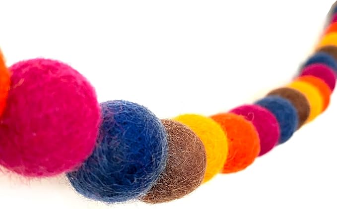 Happy Harvest Garland Wool Felt Balls - 100% Handmade Pom Poms - (50) Pure New Zealand Wool Felt Balls - DIY Pompoms - Approximately 1" Size - Drawstring Muslin Bag