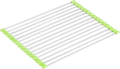 Seropy Roll Up Dish Drying Rack Over The Sink Drying Rack for Kitchen Counter, Rolling Dish Rack Over Sink Mat, Foldable Dish Drainer Stainless Steel Rack Kitchen Organization Green 17.5"x11.8"
