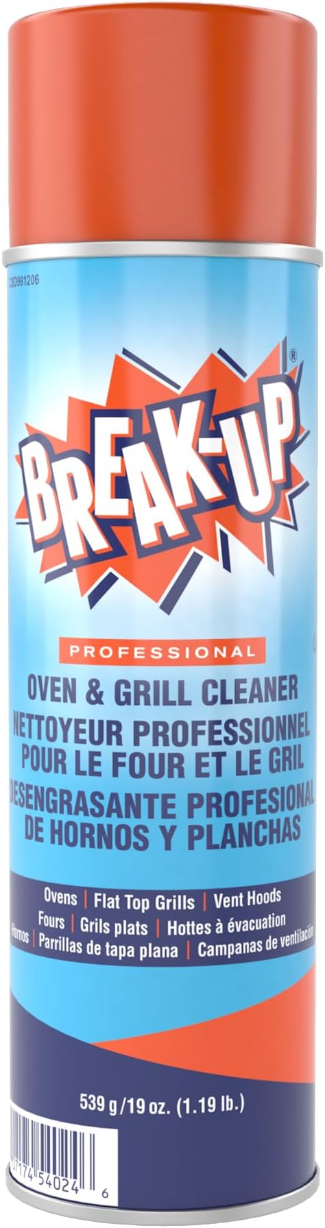 Diversey Break-Up Professional Oven & Grill Cleaner, Heavy Duty Grease Remover for Grill Grates, Ovens, Flat Tops & Vent Hoods, 19 oz Aerosol Spray, Pack of 6